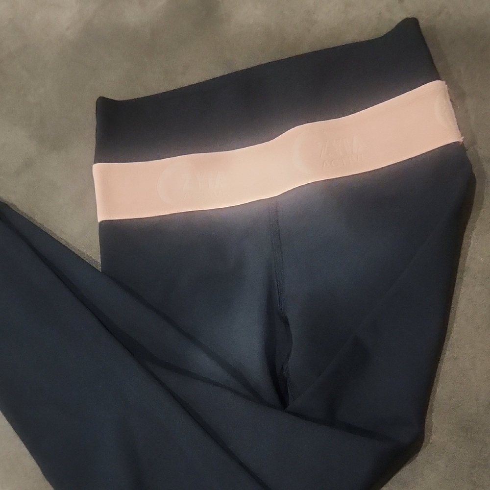 ZYIA Black Leggings with Pink Waistband